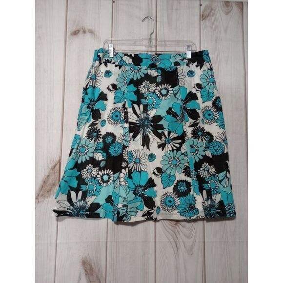 Ladies 14 Floral Skirt A-Line White‎ Blue Black Flowers Print Spring Summer Cute - Picture 2 of 7